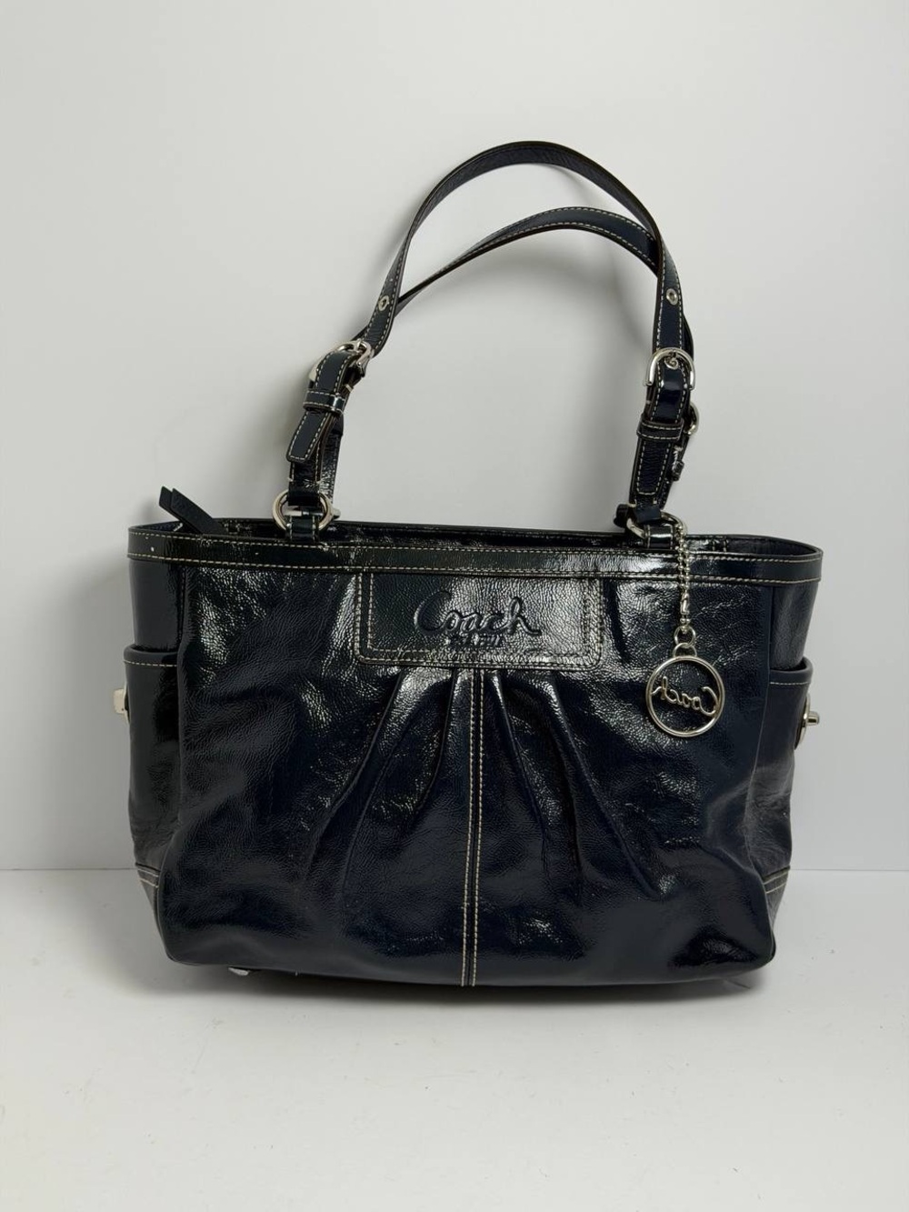 Coach Y2K East West Gallery Midnight Pleated Patent Leather Tote